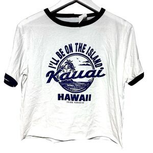 Retro Roll Cropped Kauai Tee NWT Navy & White Boxy Fit